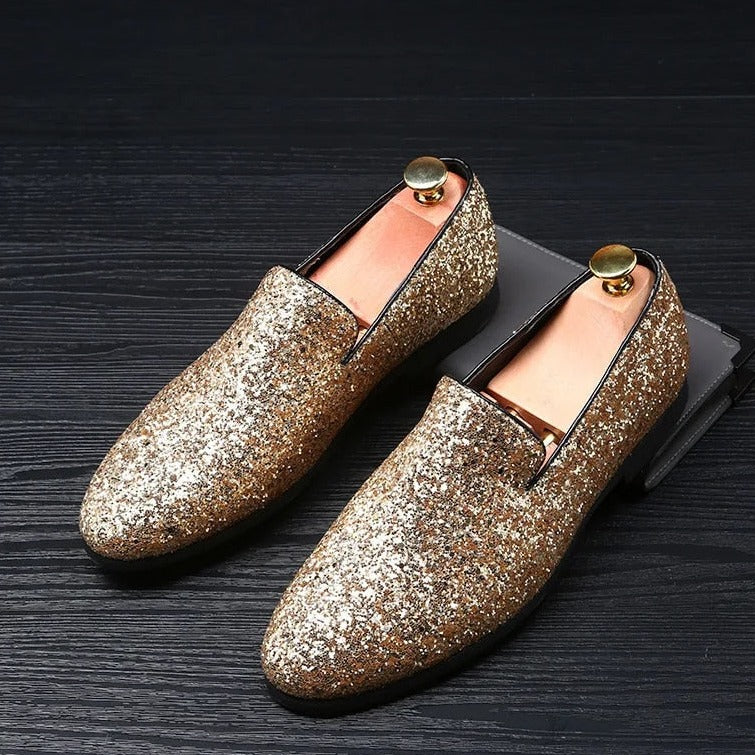 Glitter Branded Shoes Men Designer Luxury Loafers Men Shoes British Style Silver Gold Mens Shoes Casual Big Sizes Zapatos Hombre