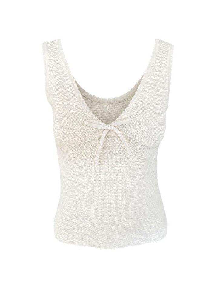 Ddbos - Contrast Color Stitching V Neck Bow Tank Top