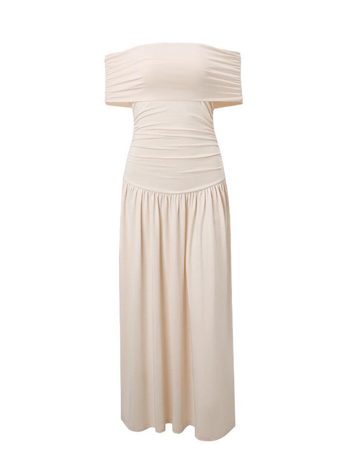 Ddbos - Pleated Slim Backless Solid Maxi Dress