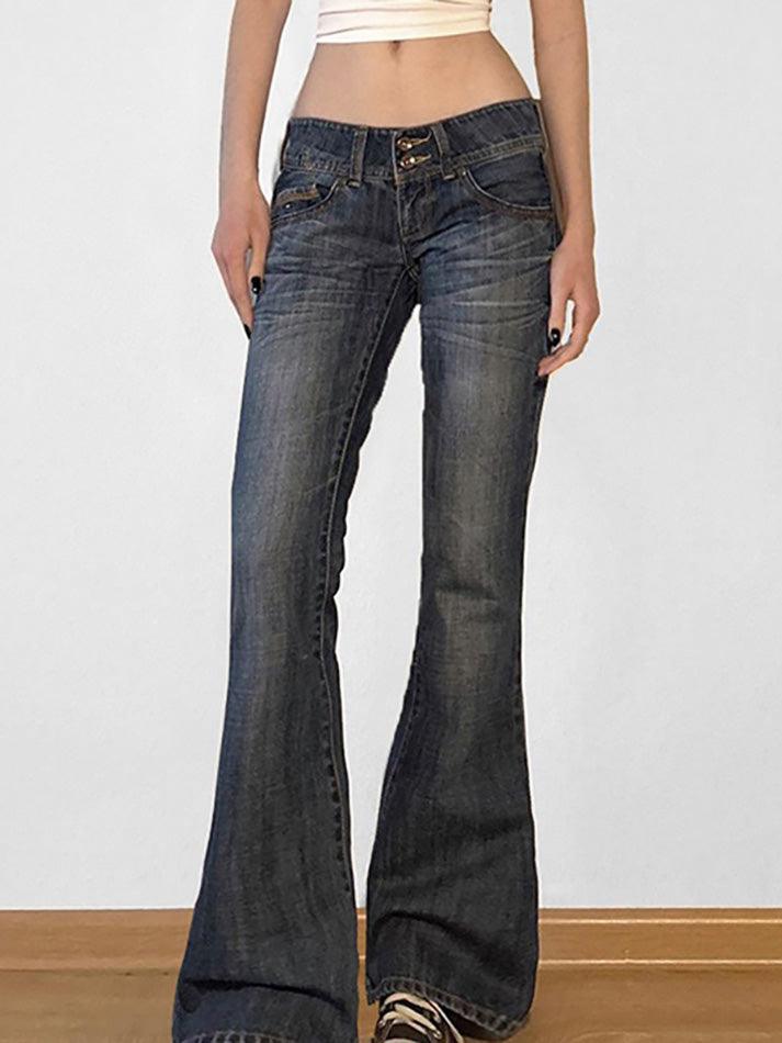 Ddbos - Low Rise Washed Flared Jeans