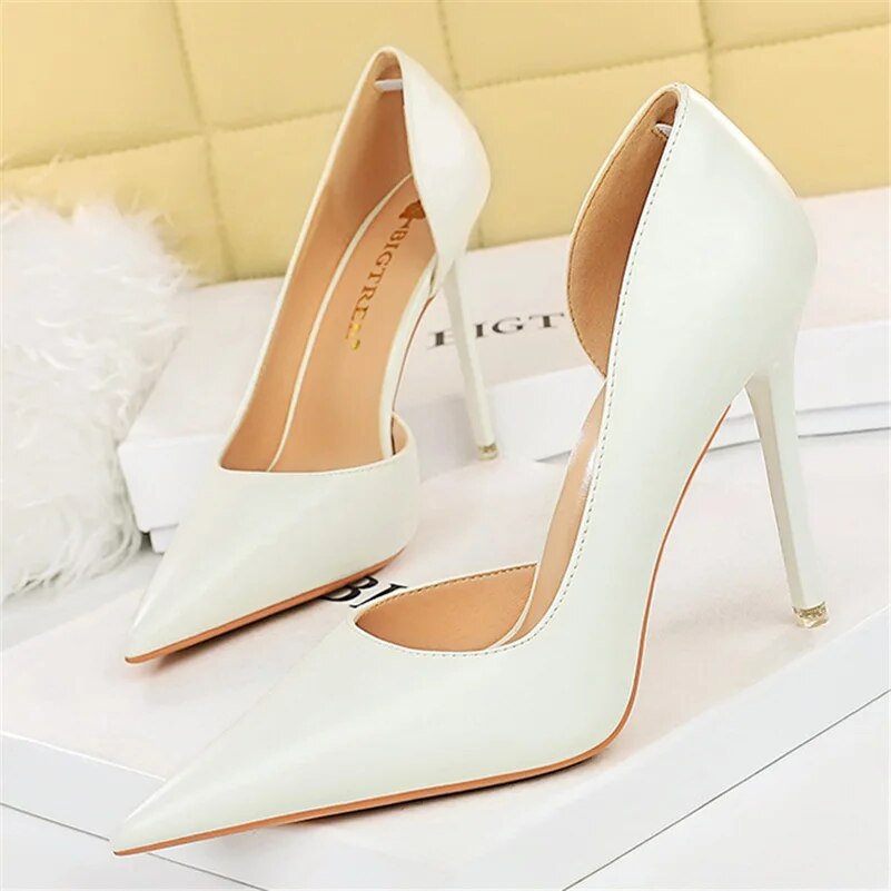 Ddbos New Women 10.5cm High Heels Pumps Wedding Bridal Stiletto Sexy Retro Hollow Heels Lady Scarpins Office Party Nude White Shoes