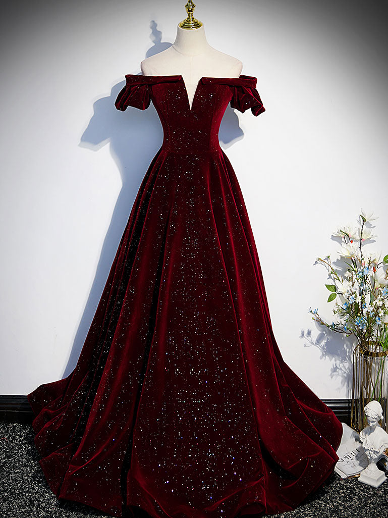 Ddbos Burgundy Velvet Long Prom Dress, Burgundy Long Formal Dress