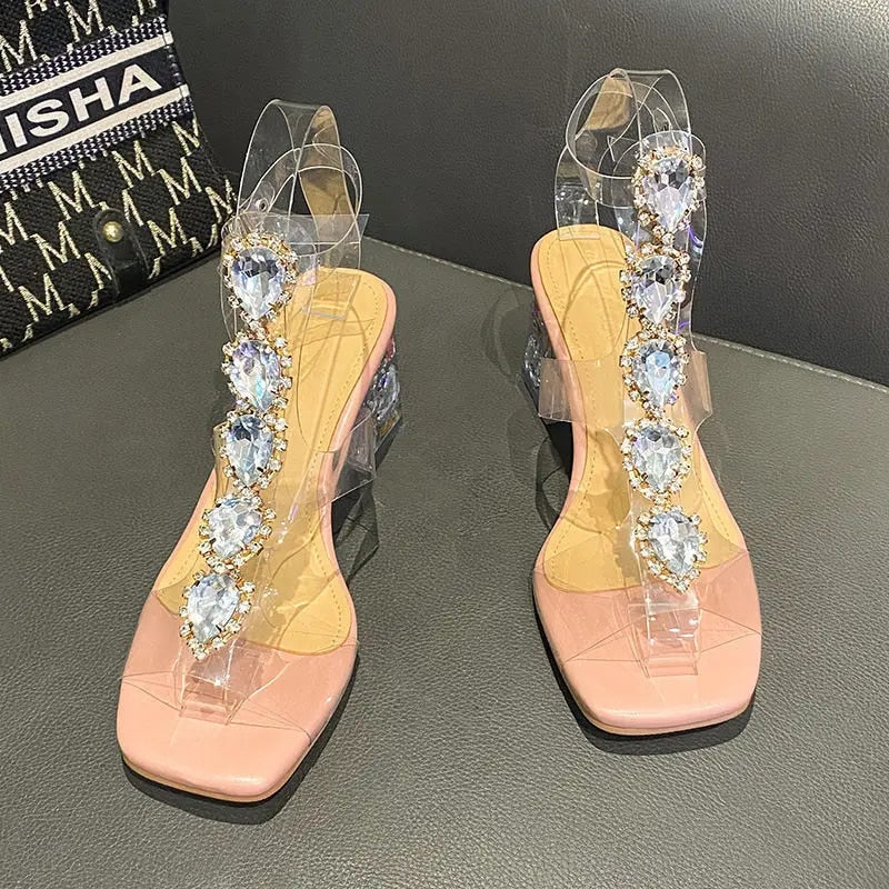 Ddbos Plastic Sandal Block Heels Summer Sale Of Women's Shoes Suit Female Beige Buckle Strap All-Match Transparent Chunky Fashion