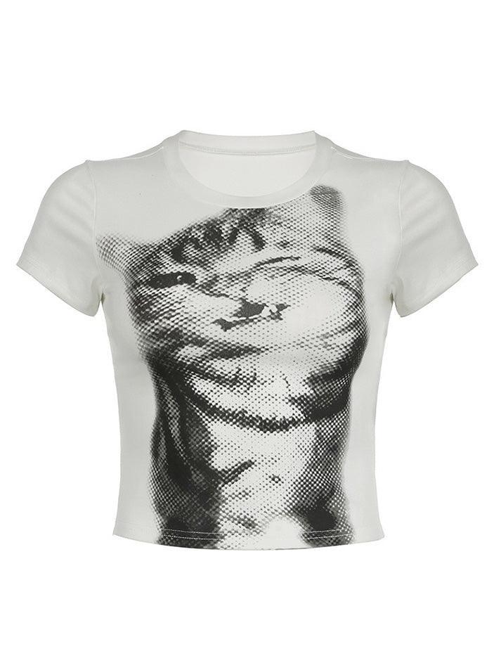 Ddbos - Cat Print Short Sleeve Tee