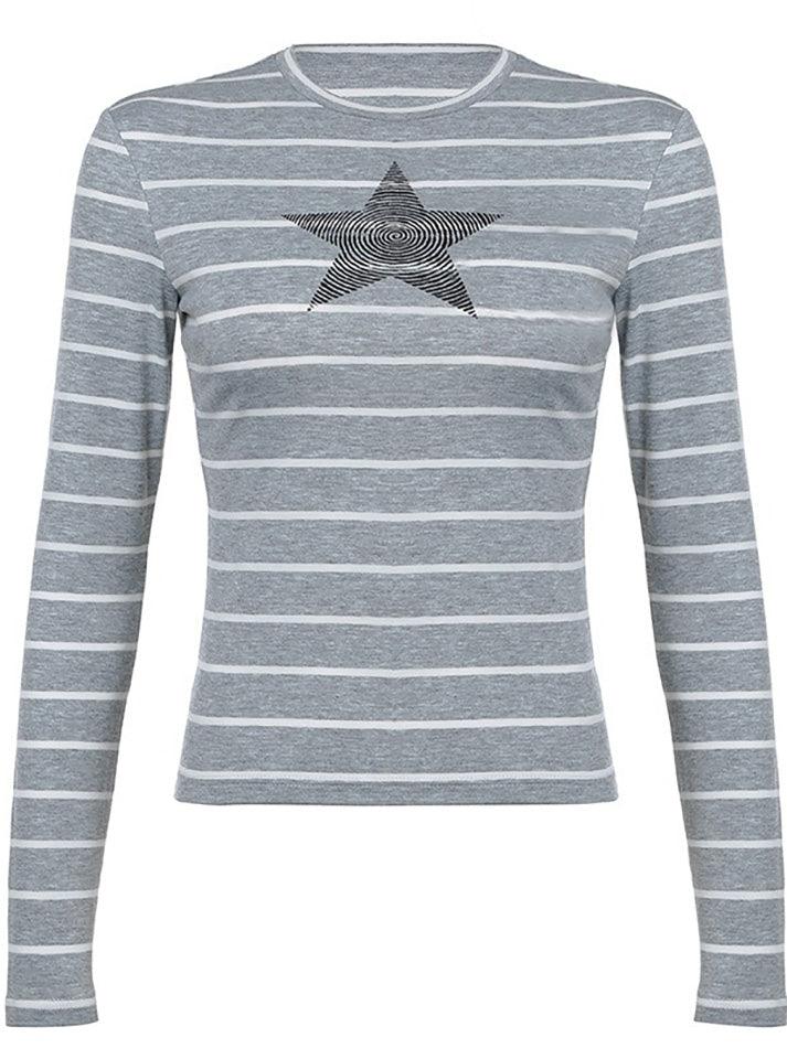 Ddbos - Contrast Star Stripe Casual Long Sleeve Top