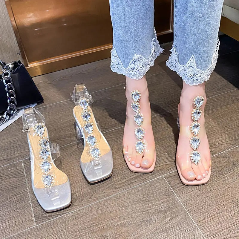 Ddbos Plastic Sandal Block Heels Summer Sale Of Women's Shoes Suit Female Beige Buckle Strap All-Match Transparent Chunky Fashion