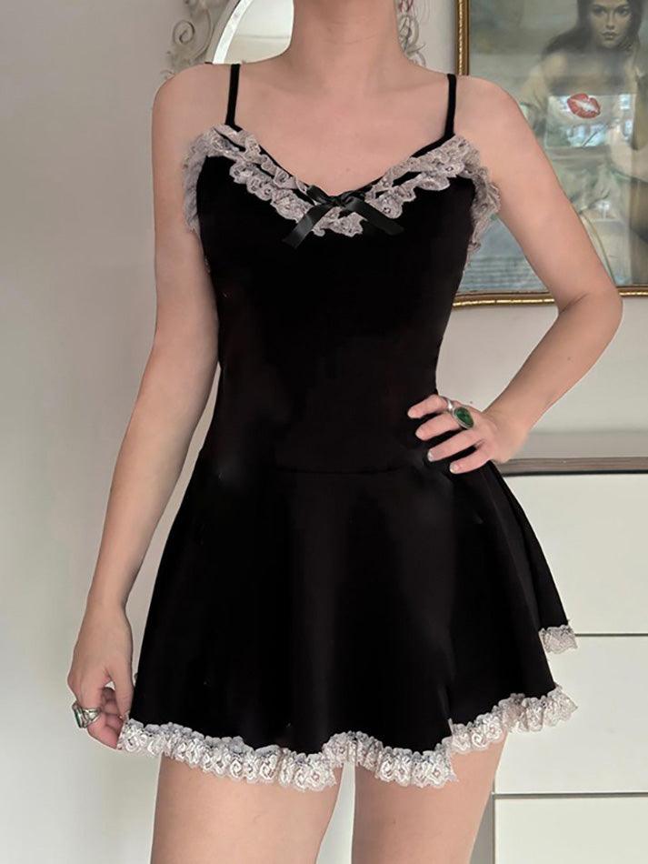 Ddbos - Lace Trim Bow Front Cami Dress