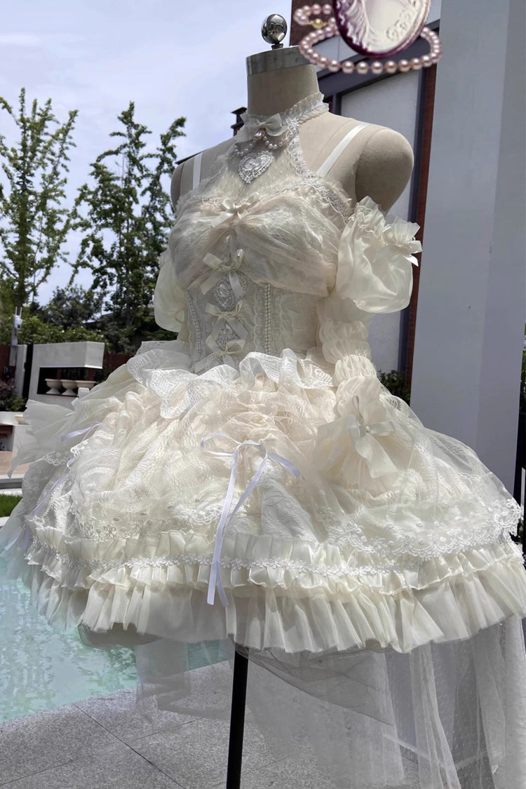 Ddbos - Ivory Ballet Dream Halterneck Ruffle Bowknot Lace Mesh Sweet Lolita Dress