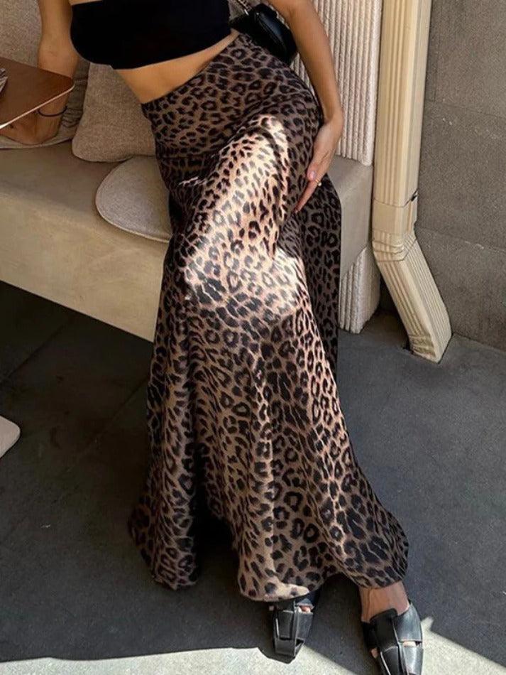 Ddbos - Leopard Print Mermaid Maxi Skirt