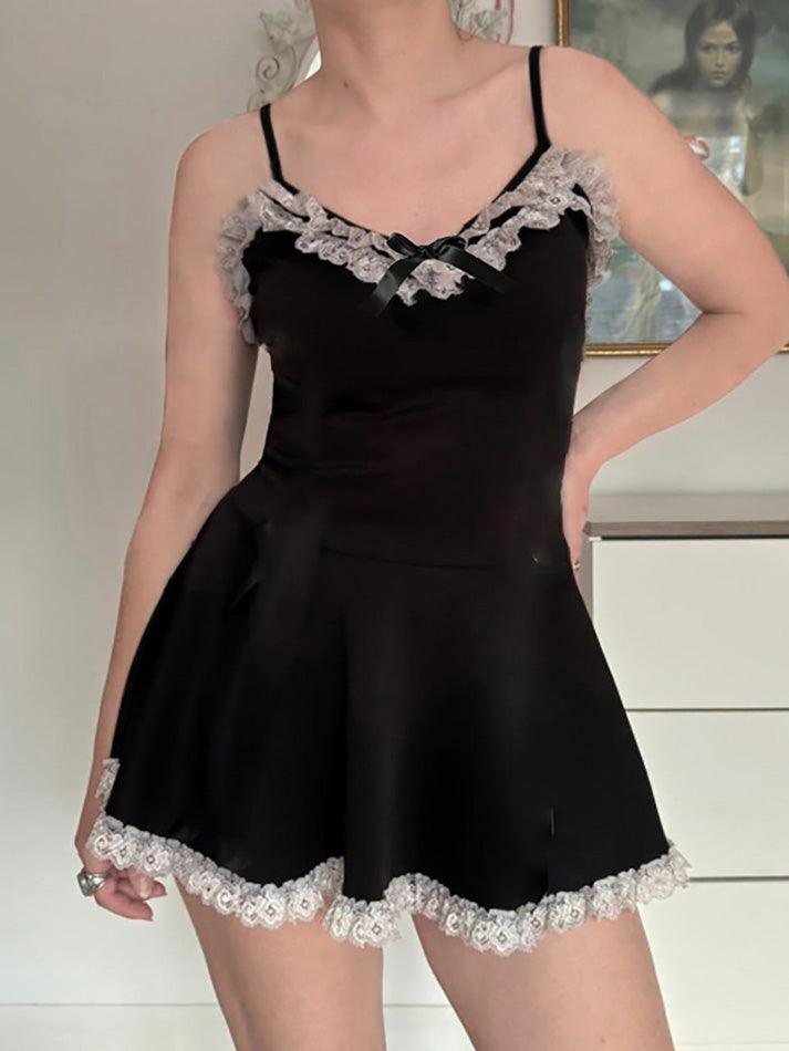 Ddbos - Lace Trim Bow Front Cami Dress