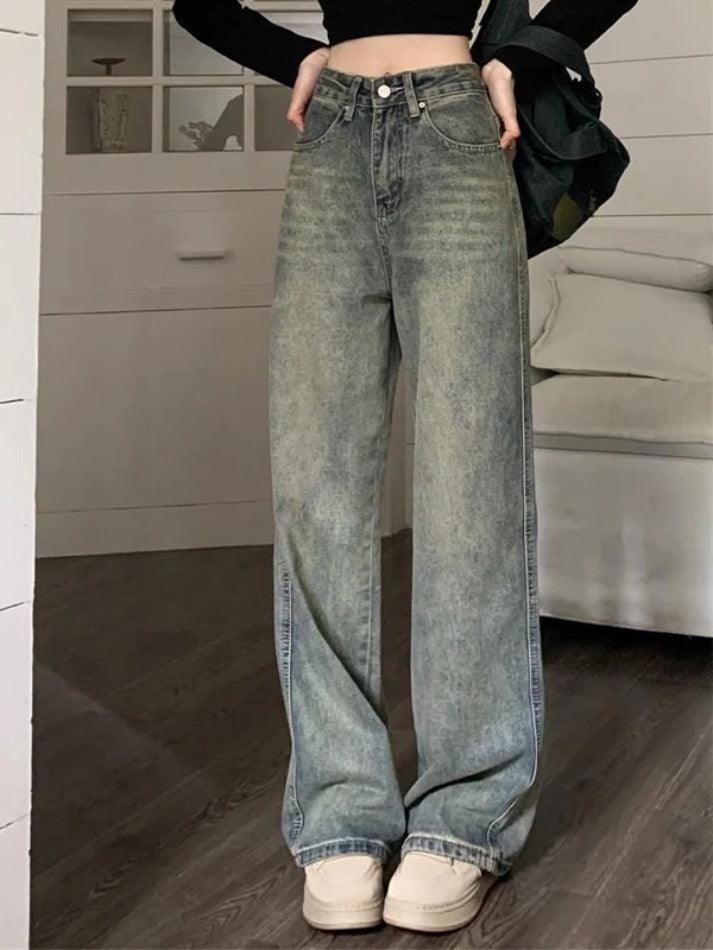 Ddbos - Washed Distressed High Rise Boyfriend Jeans