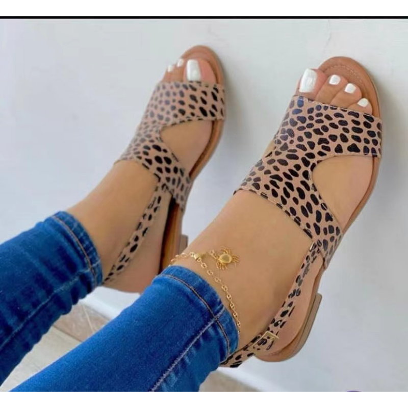 Ddbos Ladies Shoes on Sale New Fashion Solid Leopard Print Women's Sandals Summer Casual Outdoor Women Fish Mouth Shoes Zapatos