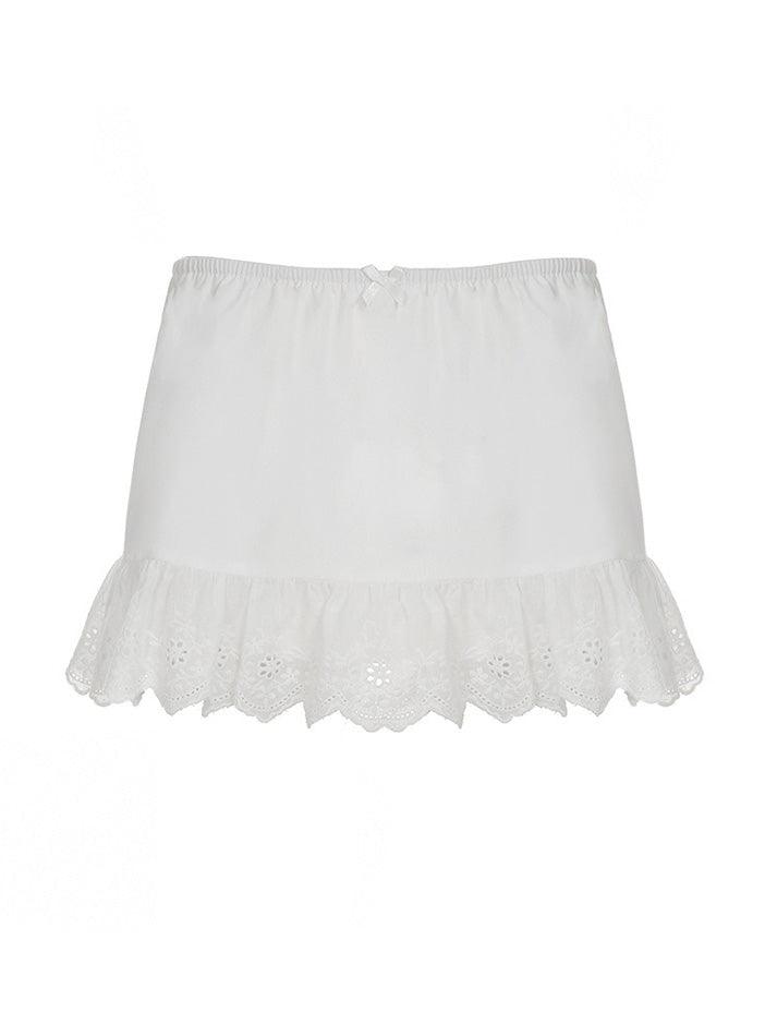 Ddbos - White Lace Hollow Mini Skirt