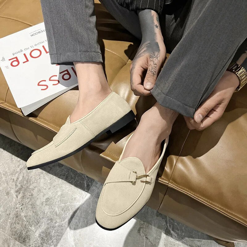 Ddbos Fashion Men's Suede Genuine Leather Casual Shoes Mens Buckle Party Wedding Loafers Moccasins Men Light Comfortable Driving Flats