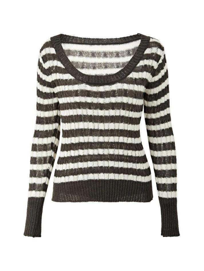 Ddbos - Brown Striped Cable Knit Top