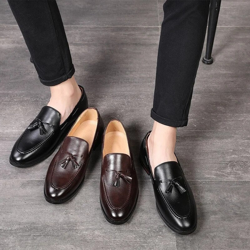 Ddbos Spring/Autumn New Classic Men Business Shoes British Breathable Simple Tassel Style Casual Dress Shoes Mens Loafers Size 37-48