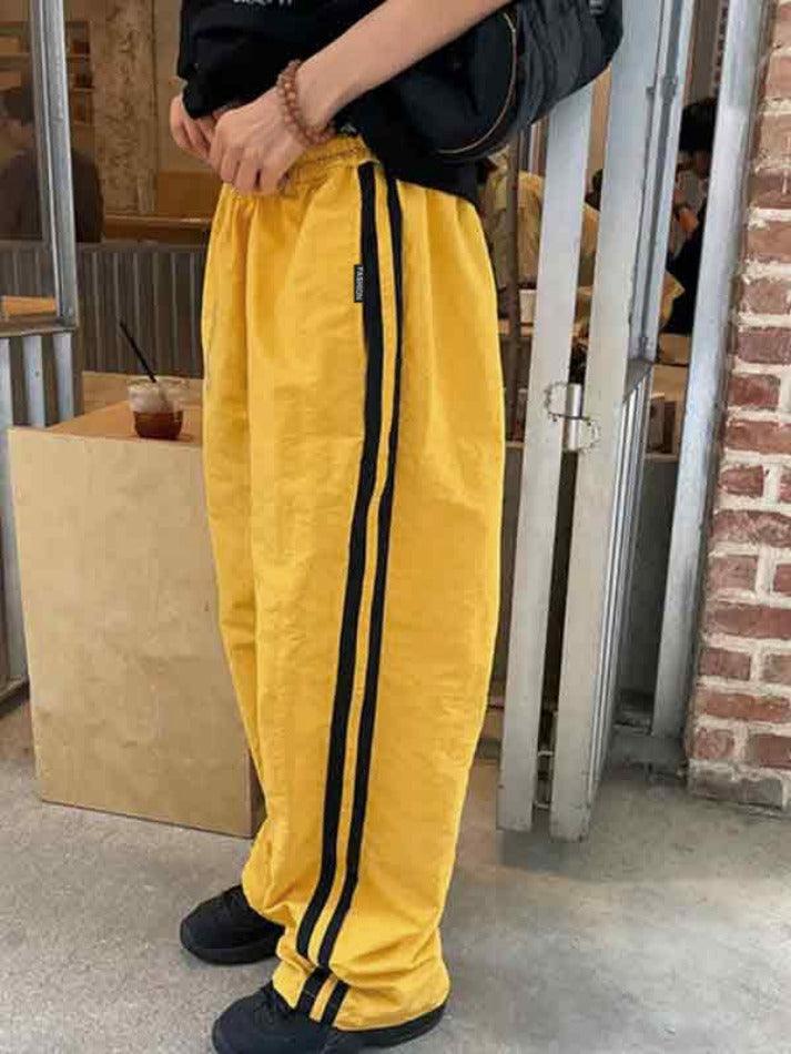 Ddbos - Contrast Color Stripe Wide Leg Pants