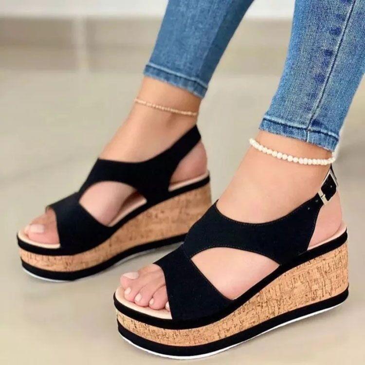 Ddbos Fashion Wedge Sandals for Women Summer Non-slip Peep Toe Platform Shoes Rubber Sole Buckle Elegant Heel Woman Sandale