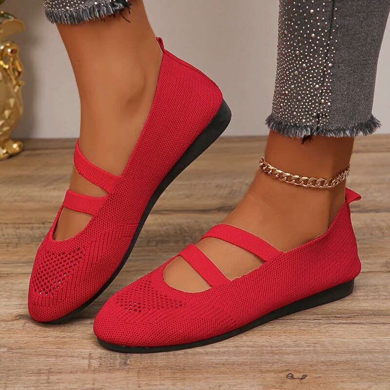 Ddbos Breathable Mesh Flats Women Spring Summer Fashion Strap Knitting Casual Shoes Woman Round Toe Flat Heels Sneakers Female