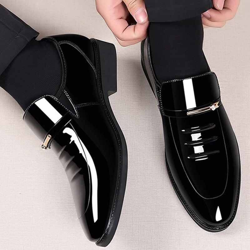 Ddbos Patent PU Leather Shoes for Men Business Shoes Casual Point Toe Slip on Loafers for Men Luxury Party Wedding Plus Size Shoes