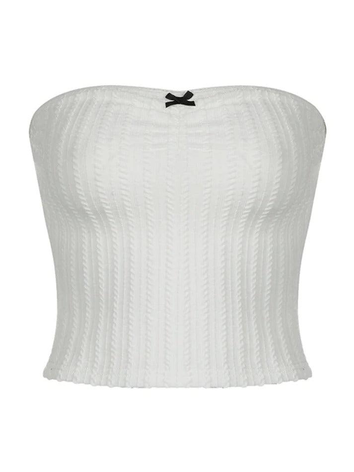 Ddbos - Solid Textured Bow Bandeau Top