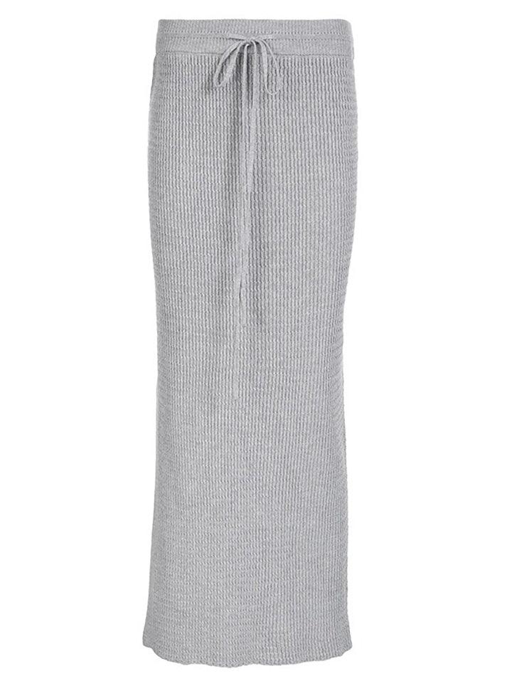 Ddbos - Low Waist Slim Split Hip Wrap Knit Skirt