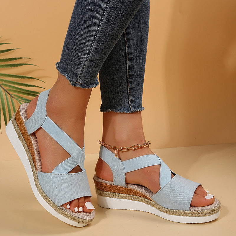 Ddbos Summer Wedge Sandals for Women Non-Slip Platform Gladiator Shoes Woman Flock Cross Strap Sandalias De Mujer Plus Size 43