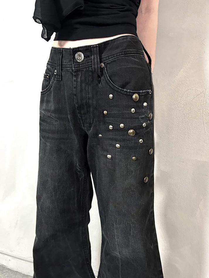 Ddbos - Vintage Washed Studded Flared Jeans