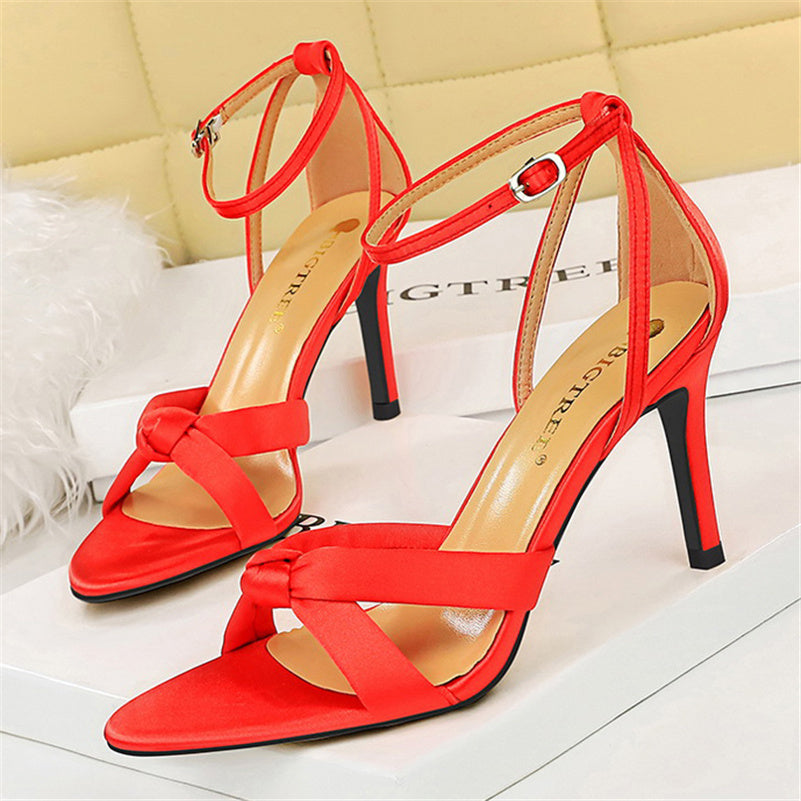 Ddbos New Summer Women 8.5cm 11cm High Heels Sandals Nightclub Stripper Heels Sexy Silk Satin Sandles Party Ankle Strap Open Toe Shoes