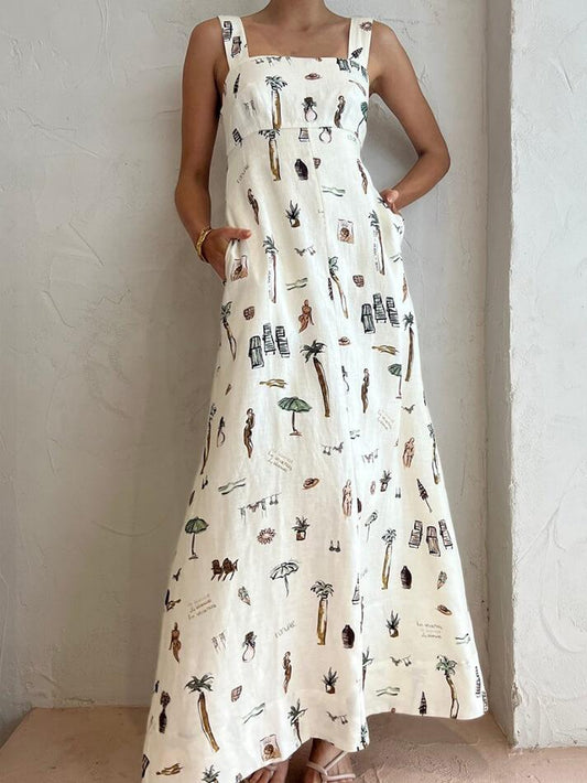 Ddbos - Tropical Print Knotted Long Dress