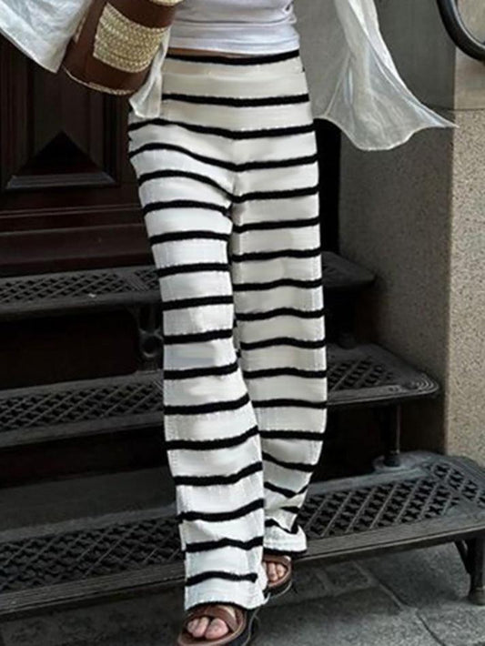 Ddbos - Basic Striped Knit Straight-Leg Pants