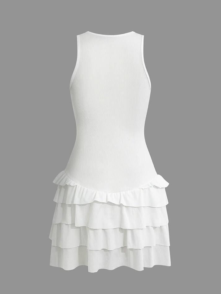 Ddbos - Solid Sleeveless Ruffle Hem Tank Mini Dress