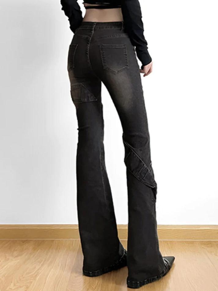 Ddbos - High Rise Ruched Bow Flare Jeans