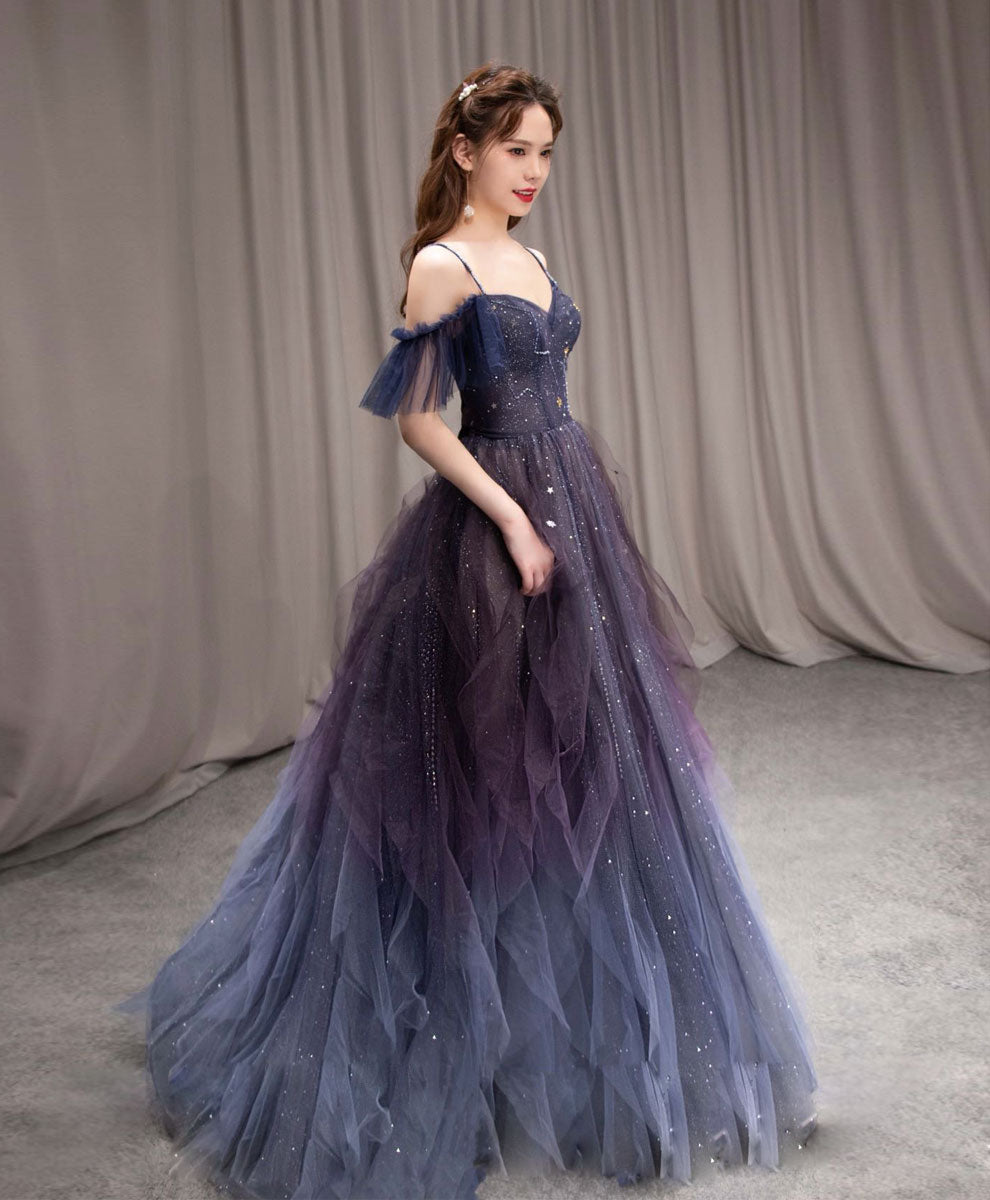 Ddbos A-line Dark Purple Tulle Long Prom Dress, Purple Formal Party Dresses