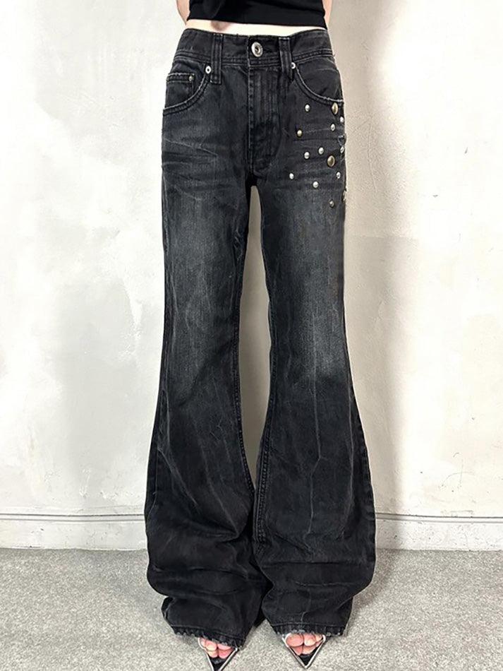 Ddbos - Vintage Washed Studded Flared Jeans