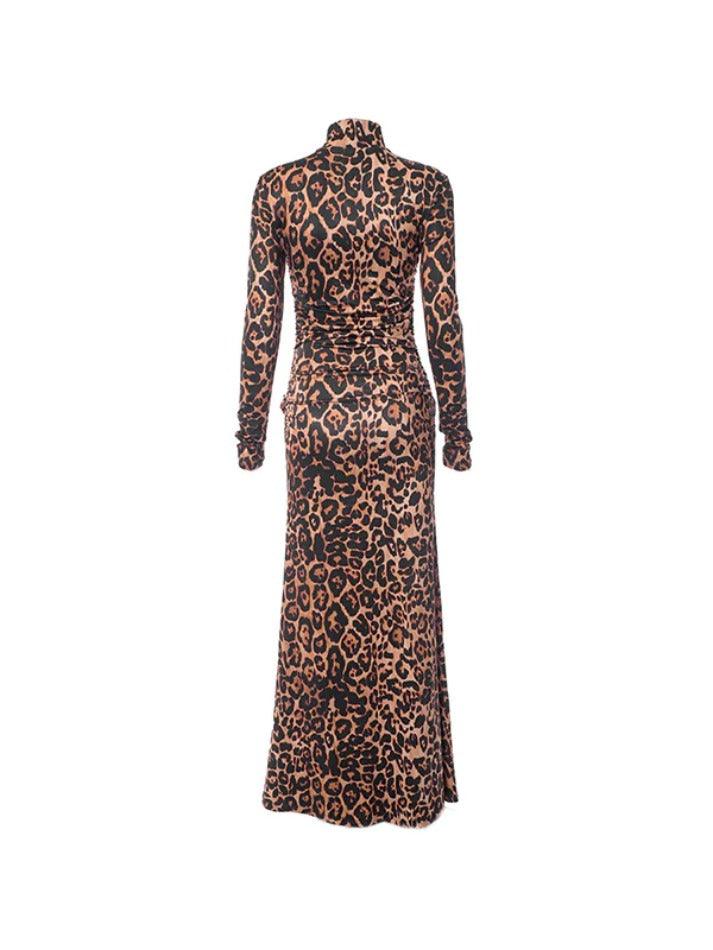 Ddbos - Snake Print Three Dimensional Flower Decor Bodycon Maxi Dress