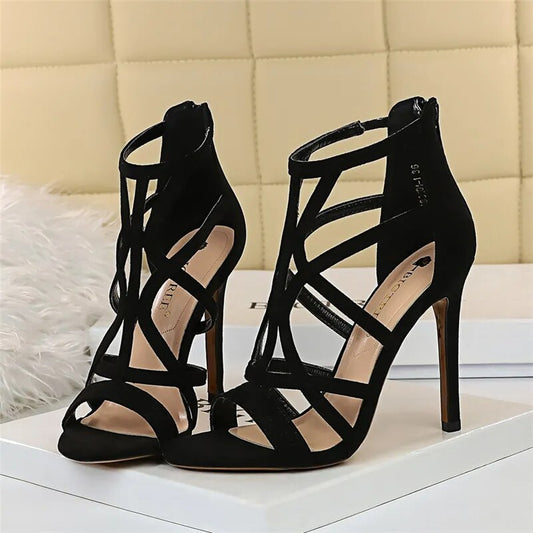 Women Gladiator Heels Sandals Fetish 11cm High Heels Boots Lady Peep Toe Yellow Blue Nude Sandle Summer Stripper Nightclub Shoes