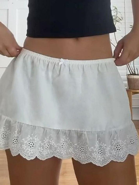 Ddbos - White Lace Hollow Mini Skirt