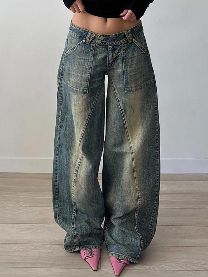 Ddbos - Distressed Irregular Dividing Line Pockets Cargo Jeans