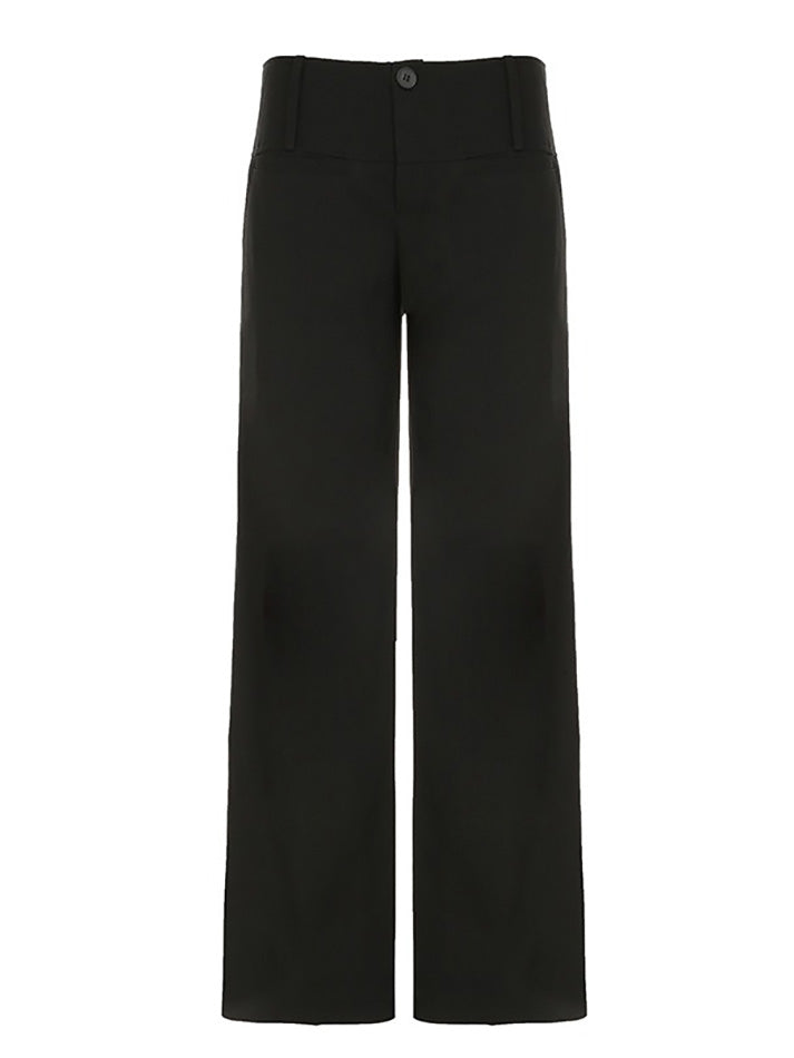 Ddbos - Solid Color Basic Low-Rise Wide-Leg Pants