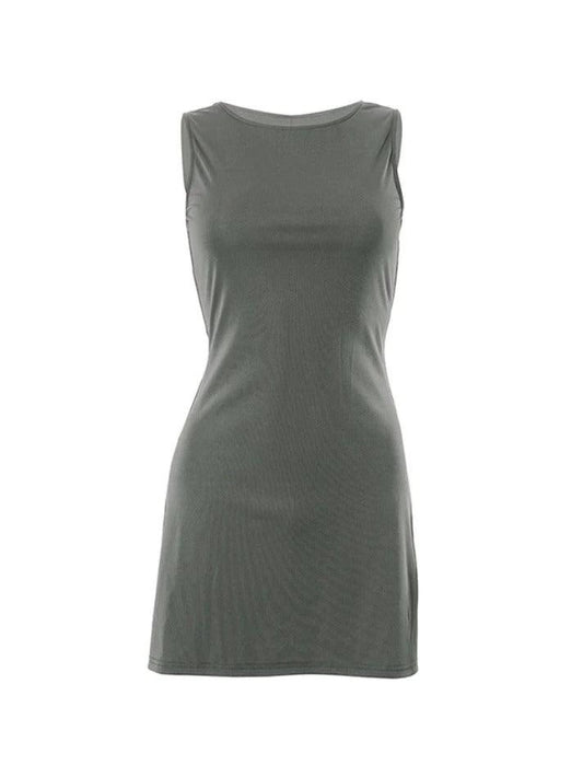 Ddbos - Solid Color Sleeveless Slim Mini Dress