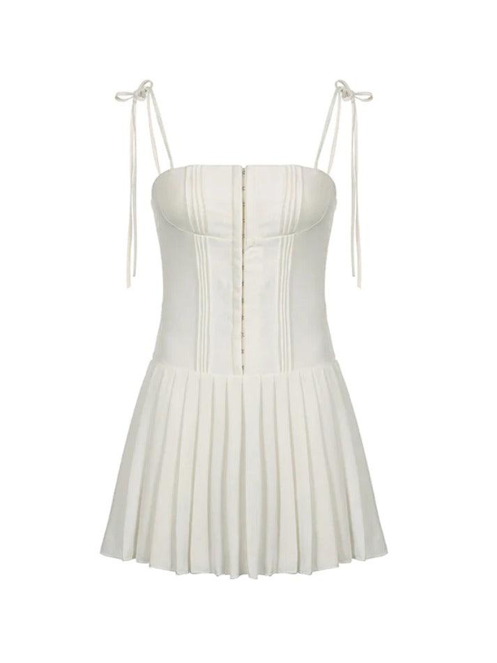 Ddbos - French Breasted Lace Up Pleated Mini Dress