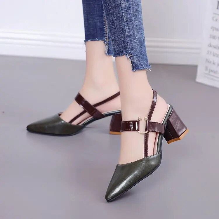 Ddbos Spring Hollow Coarse Sandals High-heeled Shallow Mouth Pointed Pumps Shoes Women Female Sexy High Heels Large Size Mujer A