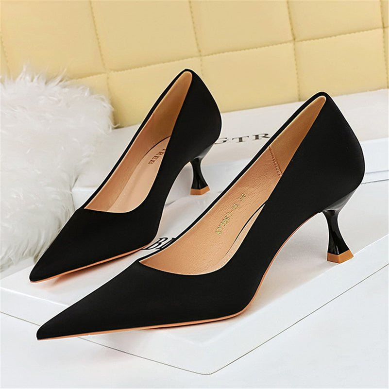 Plus Size 34-43 Fashion Women 5.5cm High Heels Quality Pumps Lady Silk Medium Low Heels Fetish Nightclub Mom Office Prom Shoes