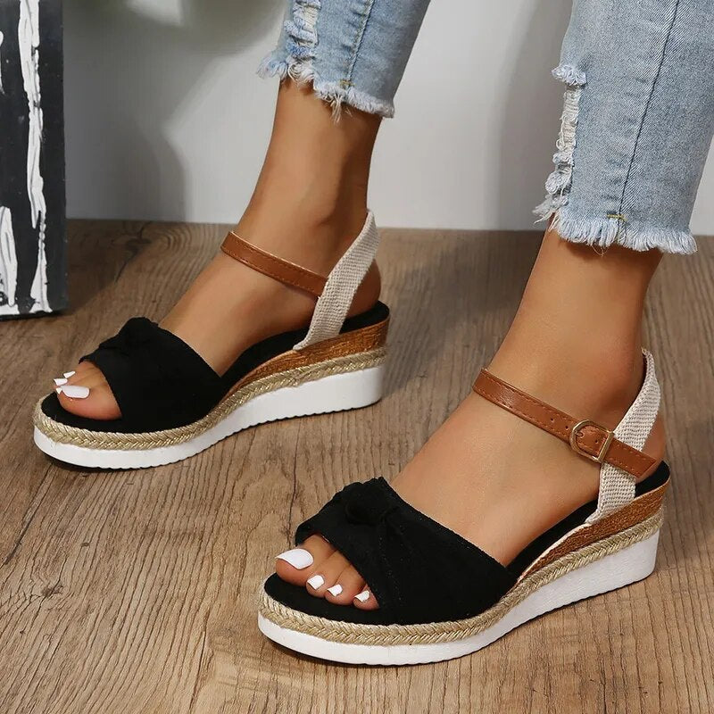 Ddbos Summer Mix Color Platform Sandals Women Comfort Med Heels Espadrille Shoes Woman Ankle Buckle Wedges Sandalias De Mujer