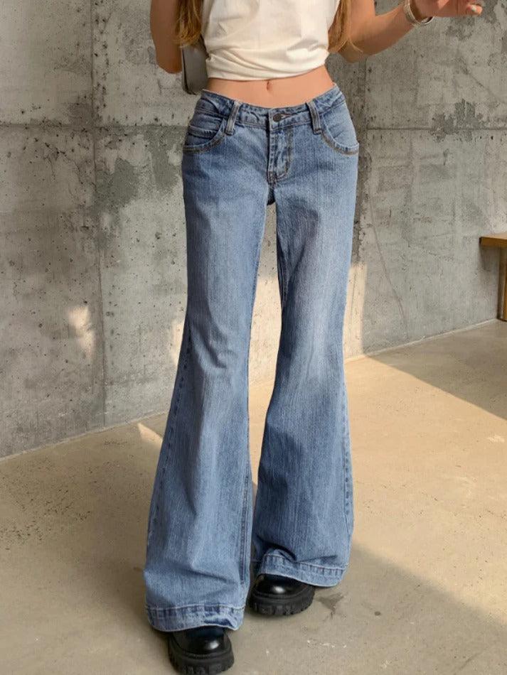 Ddbos - Washed Low Waist Mopping Boyfriend Jeans