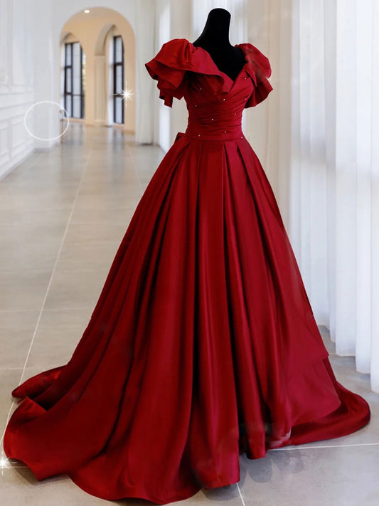 Ddbos Simple Burgundy Satin Long Prom Dress Burgundy Long Evening Dress