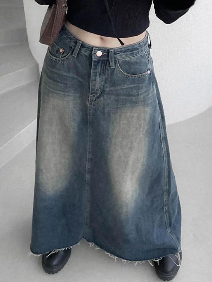 Ddbos - Vintage Washed Denim Maxi Skirt