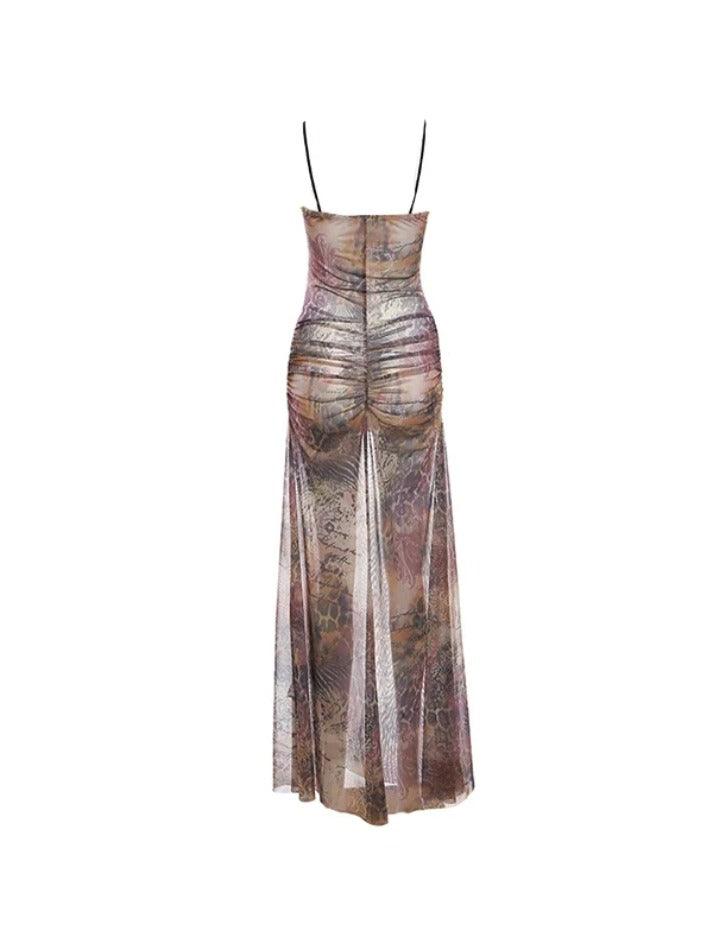 Ddbos - Random Print Fungus Cropped Maxi Dress