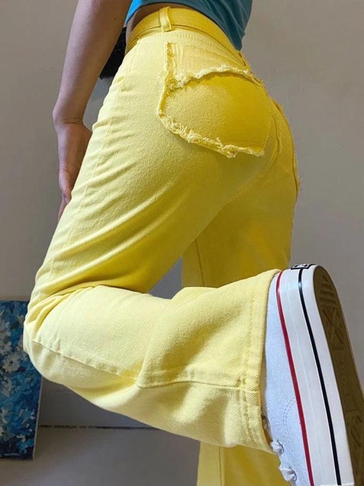 Ddbos - Yellow Distressed Ripped Jeans